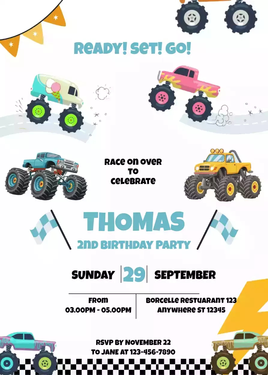 Monster Truck Birthday Invitations Printable regarding Free Monster Truck Birthday Invitations Printable
