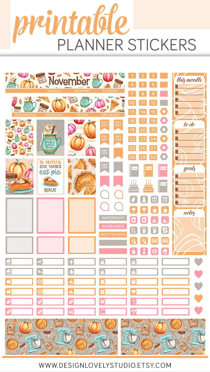 Monthly November Mini Happy Planner Fall Baking Printable Planner with Happy Planner Free Printable Stickers