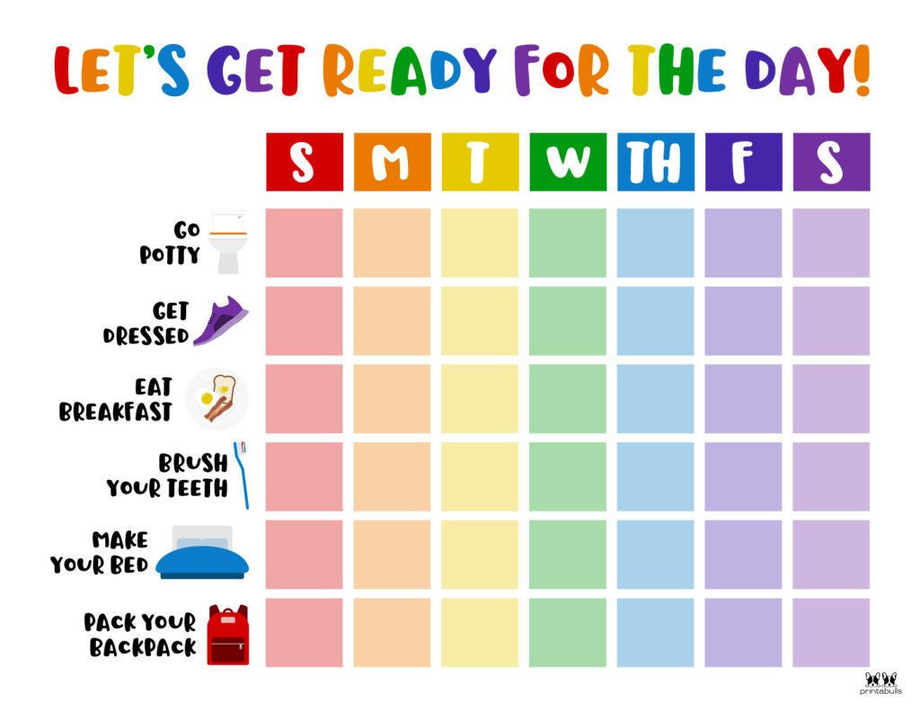 Morning Routine Charts - 15 Free Printables | Printabulls with regard to Free Morning Routine Printable