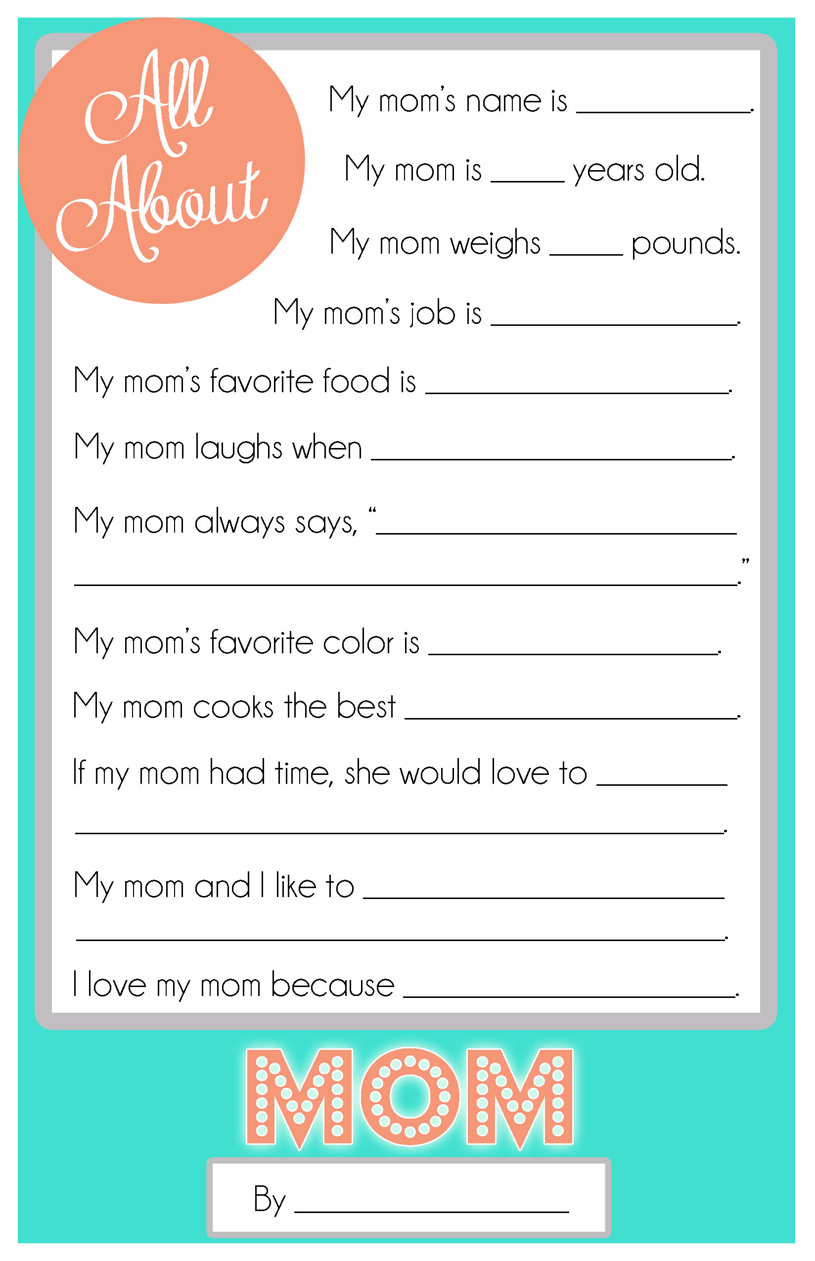Mother&amp;#039;S Day Questionnaire {A Free Printable For The Kids in Free Printable Mother&amp;amp;#039;s Day Questions