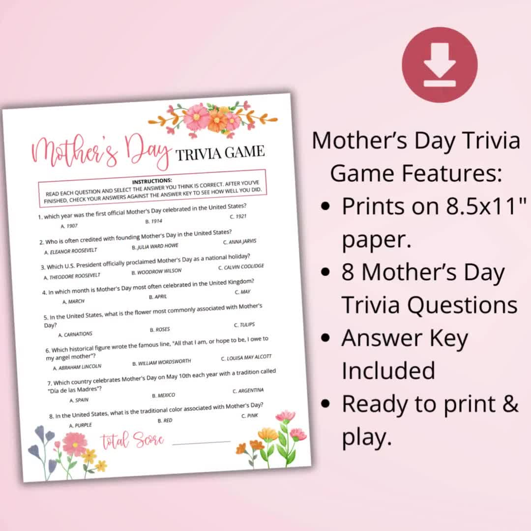 Mother&amp;#039;S Day Trivia Game | Mom&amp;#039;S Day Printable | Quiz For Adults And Teens | Trivia Questions &amp;amp; Answer Key Included | Mother&amp;#039;S Day Activity throughout Mother&amp;amp;#039;s Day Trivia Questions and Answers Printable