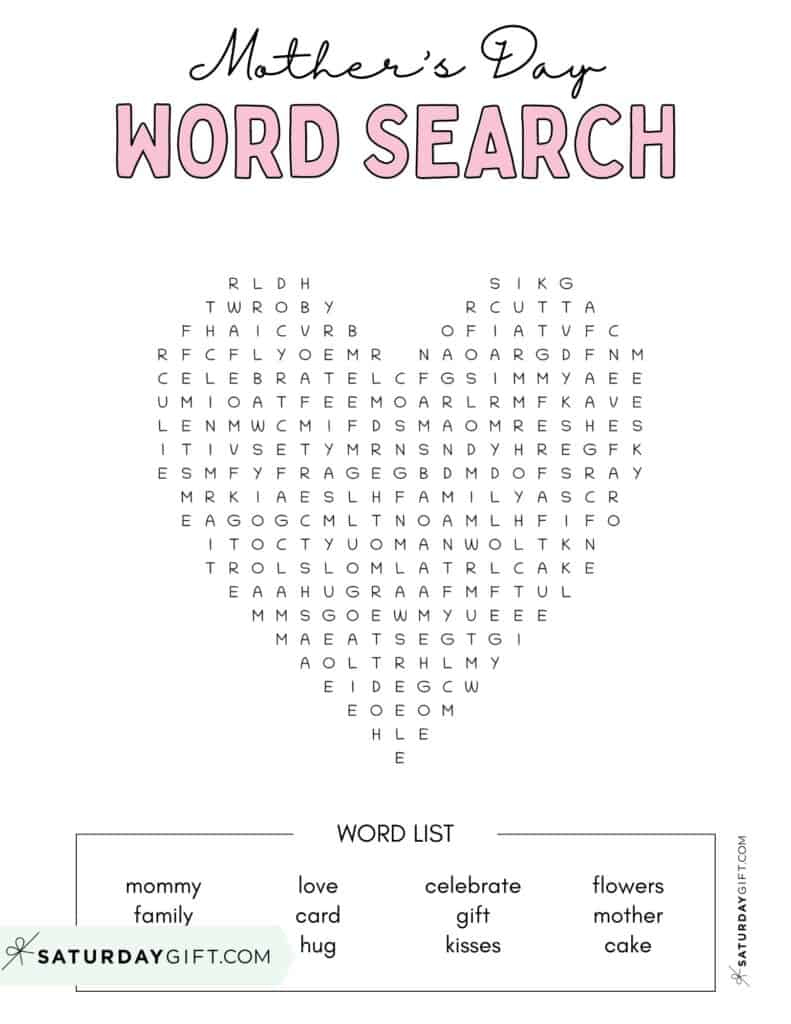 Mothers Day Word Search - Cute &amp;amp; Free Printables | Saturdaygift within Mother&amp;#039;S Day Word Search Puzzles Printable