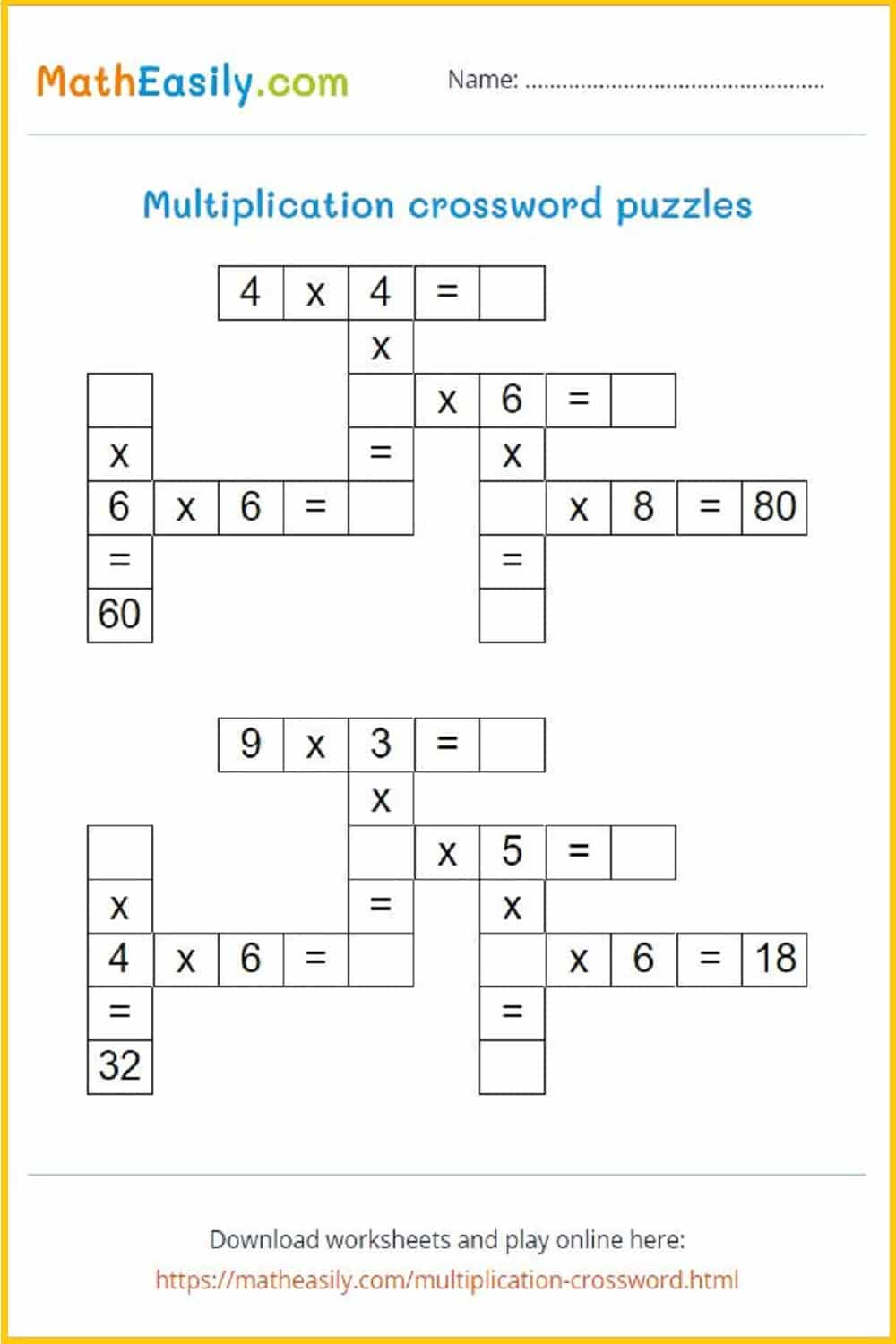 Multiplication Crosswords | Printable + Online with Math Crossword Puzzles Free Printable