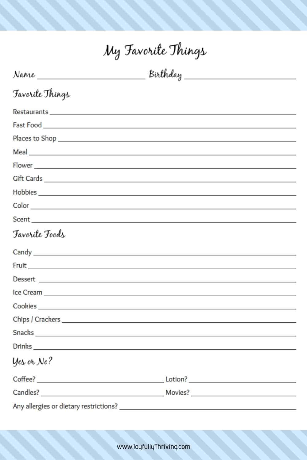 My Favorite Things List - Free Printable Gift Ideas For Teachers for Free Favorite Things Printable