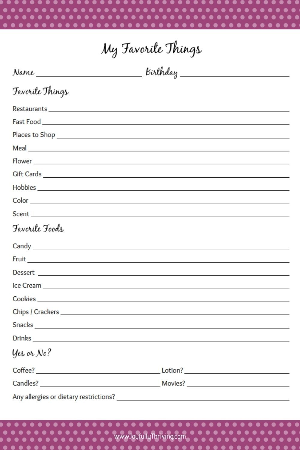 My Favorite Things List - Free Printable Gift Ideas For Teachers with Free Favorite Things Printable