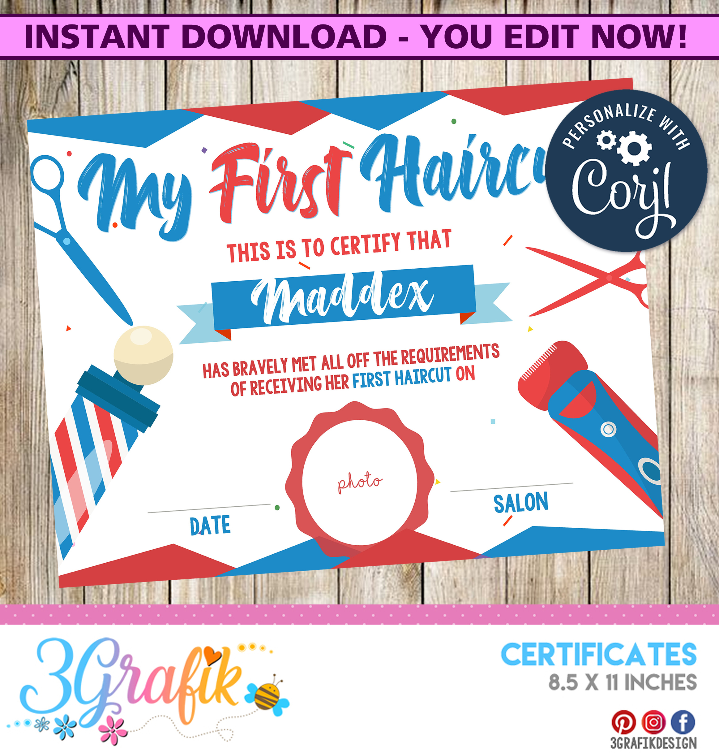 My First Haircut Digital Template Certificate within Free Printable Blank First Haircut Certificate