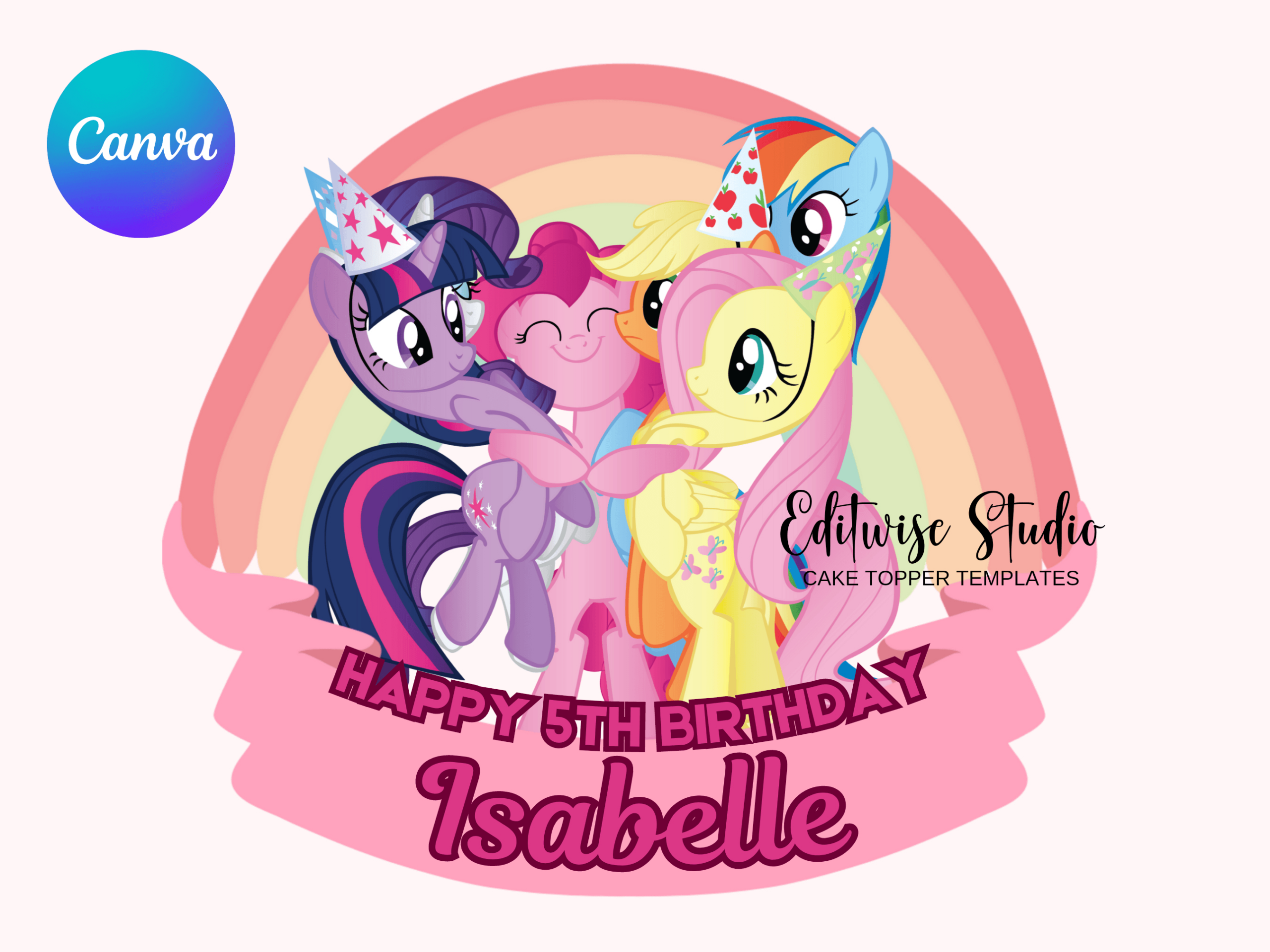 My Little Pony Digital Printable Cake Topper Editable With Canva with regard to Print Little Pony Cake Topper Printable