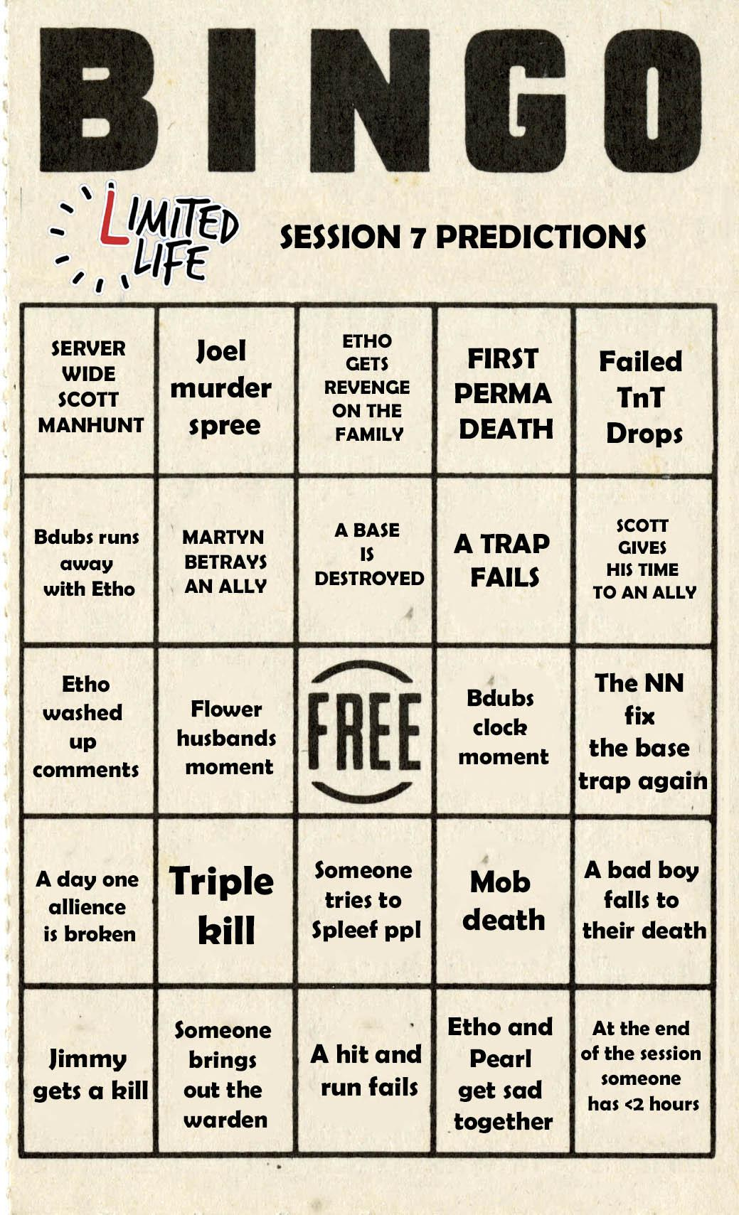 My Session 7 Bingo Card : R/Thirdlifesmp with Op Live Bingo Card Generator