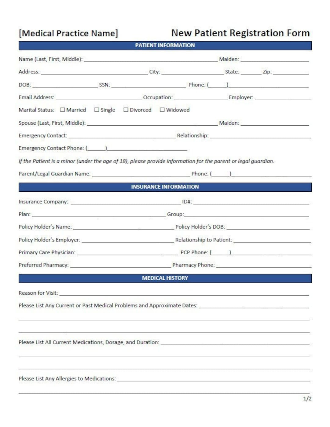 New Patient Registration Form Template (Word, Editable, Printable with regard to Free Printable New Patient Dental Forms