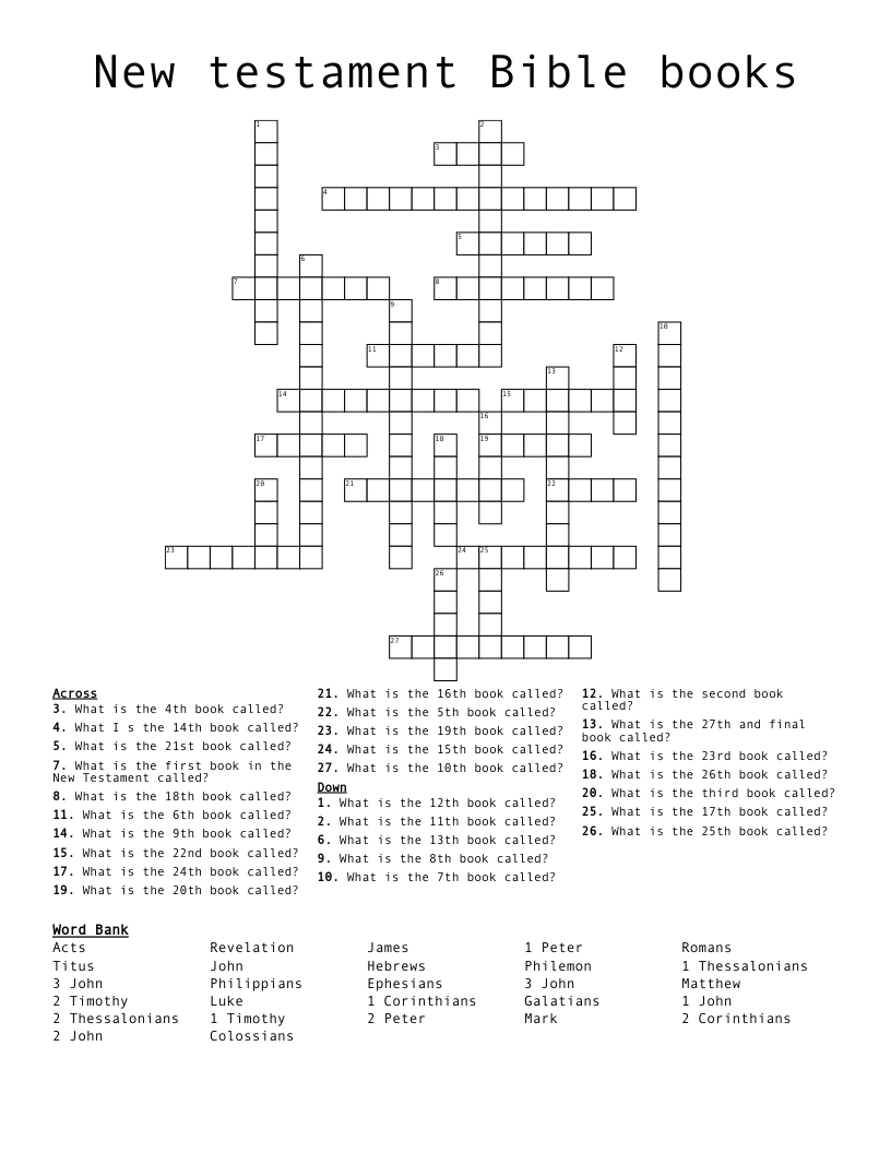 New Testament Bible Books Crossword - Wordmint with regard to Bible Crossword Puzzles Printable With Answers