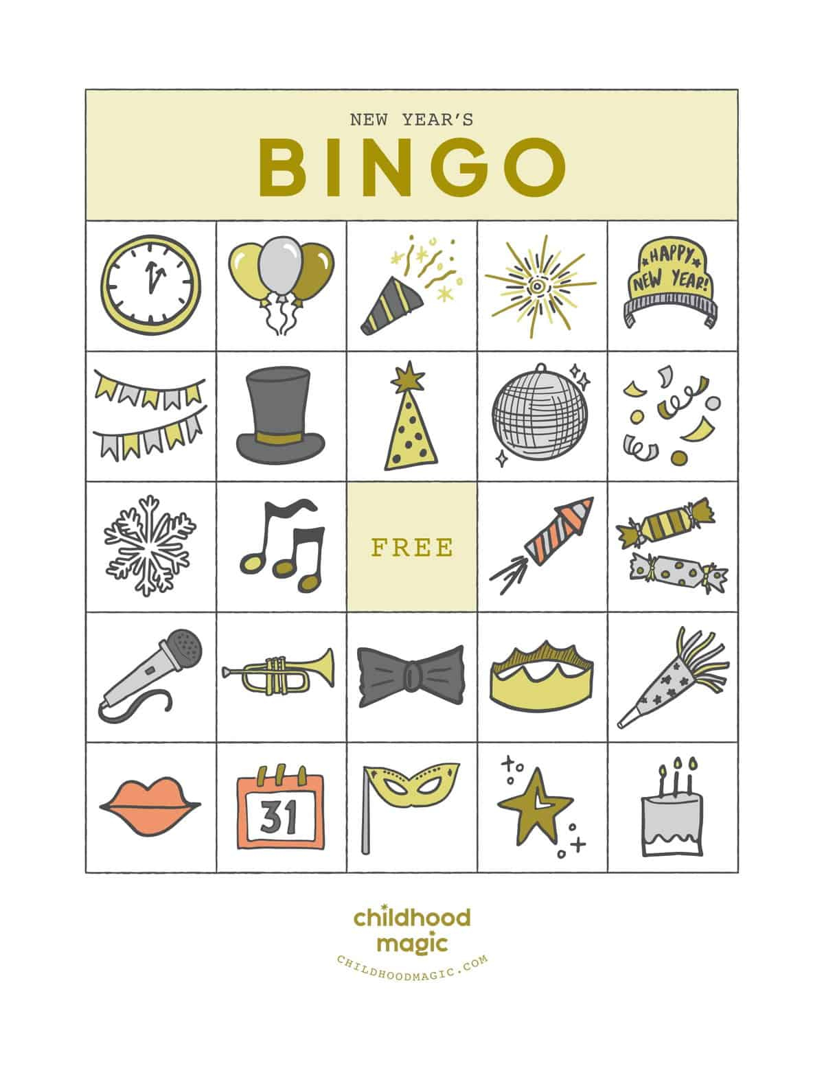 New Year&amp;#039;S Bingo - Childhood Magic with New Year&amp;amp;#039;s Bingo Cards
