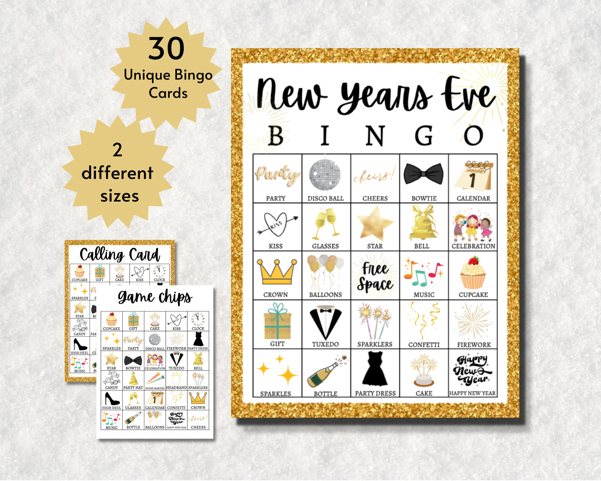 New Year&amp;#039;S Eve Bingo Cards, Printable Holiday Party Game For Kids, Teens, And Adults, New Year Group Activity with New Years Bingo Card
