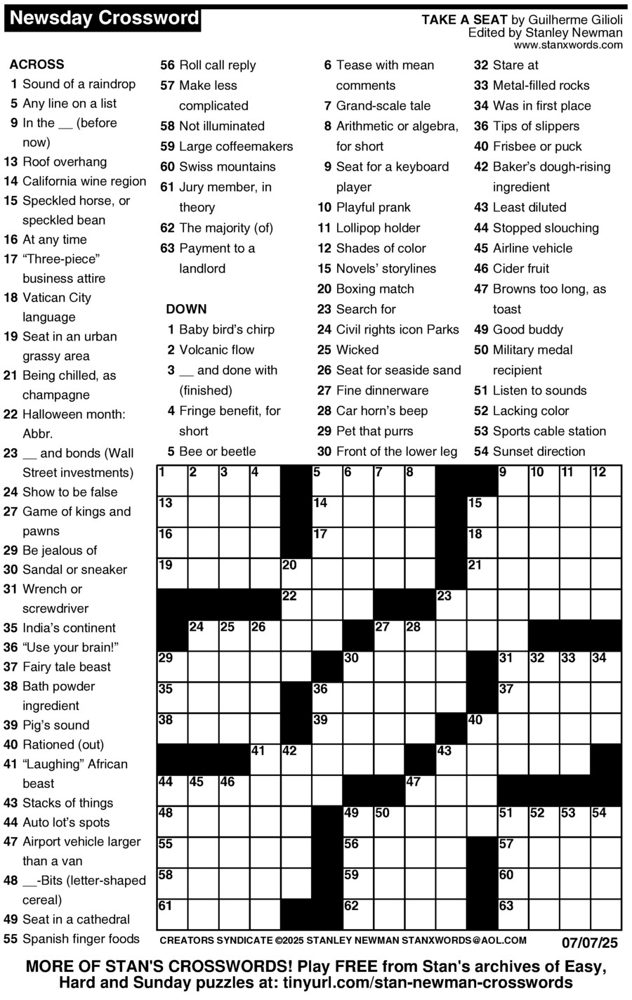 Newsday Crossword Puzzle | Creators Syndicate inside Newsday Crossword Solution Today Free Printable