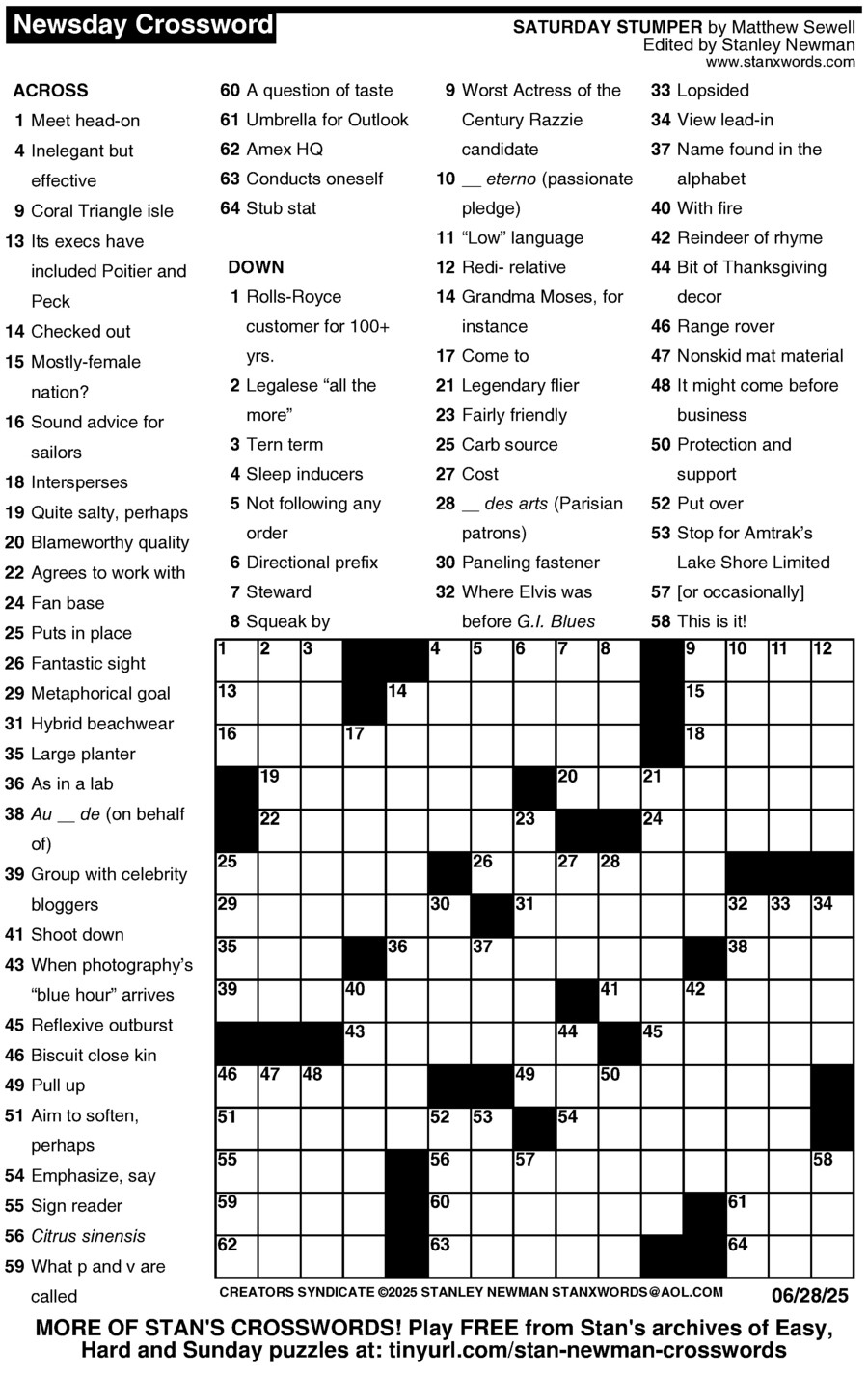 Newsday Crossword Puzzle | Creators Syndicate intended for Newsday Crossword Puzzle Printable