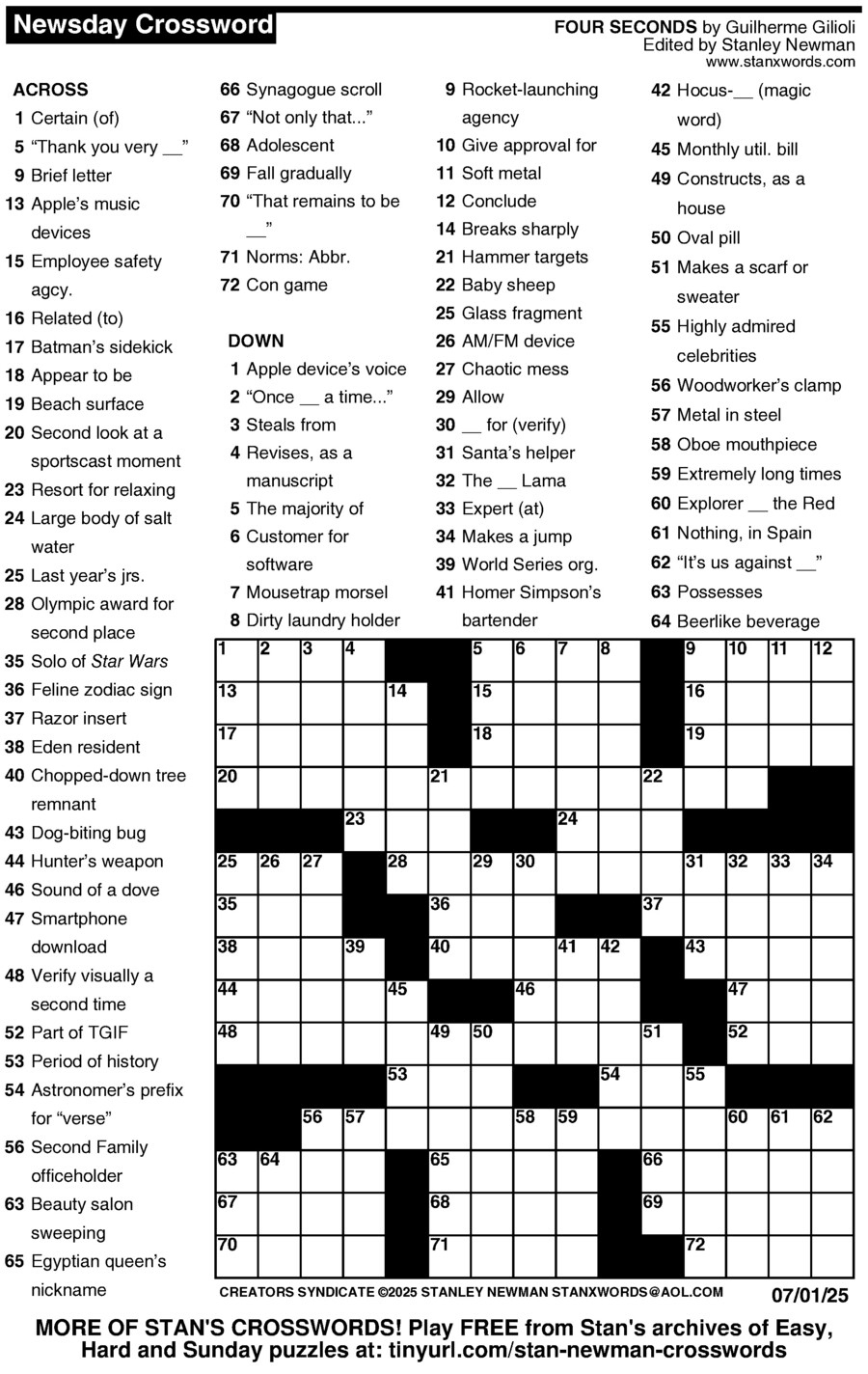 Newsday Crossword Puzzle | Creators Syndicate intended for Newsday Crossword Today Printable