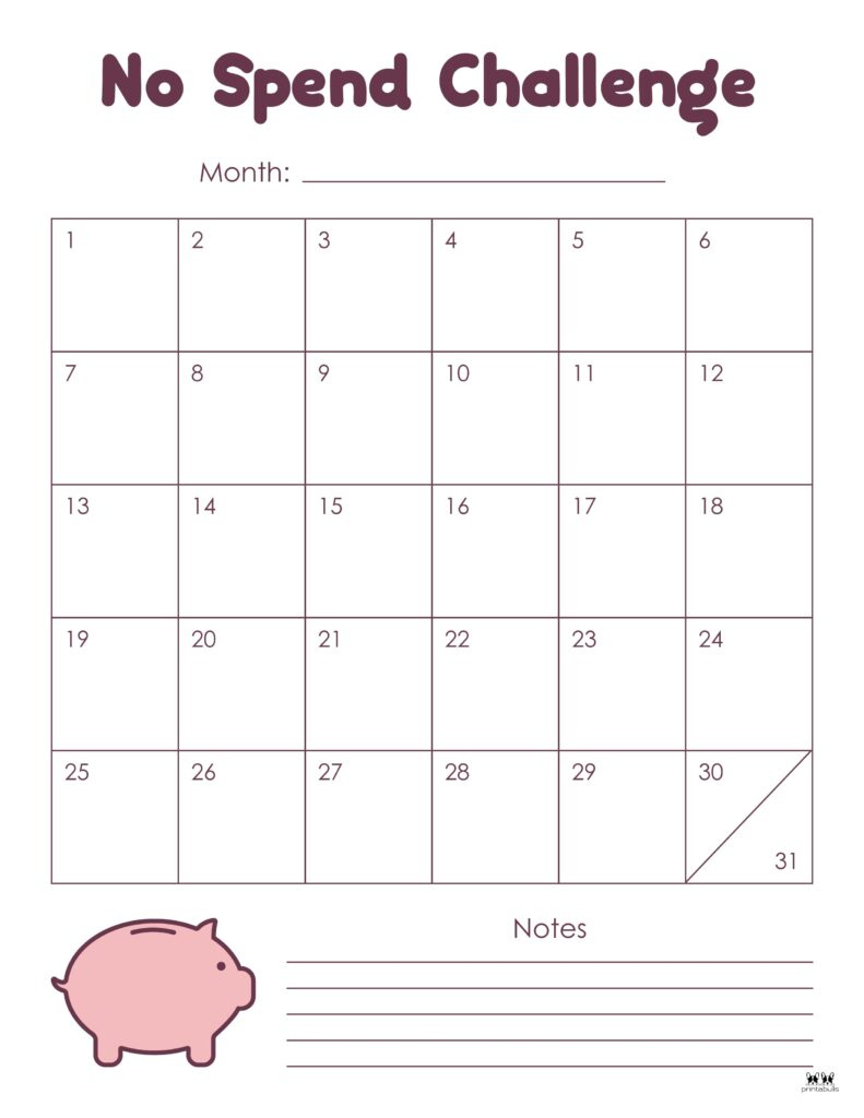 No Spend Challenge Printables | Printabulls in No Spend Challenge Free Printable
