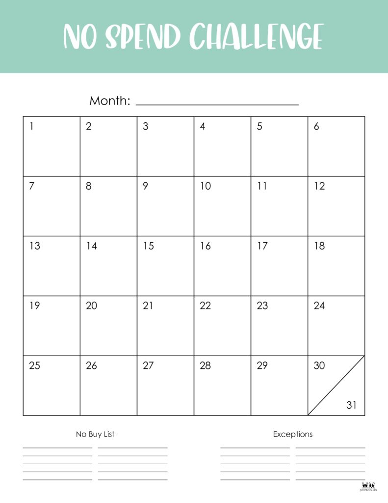 No Spend Challenge Printables | Printabulls with No Spend Tracker Free Printable