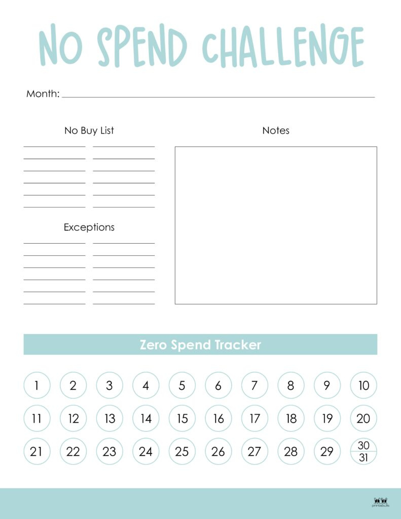 No Spend Challenge Printables | Printabulls within No Spend Tracker Free Printable