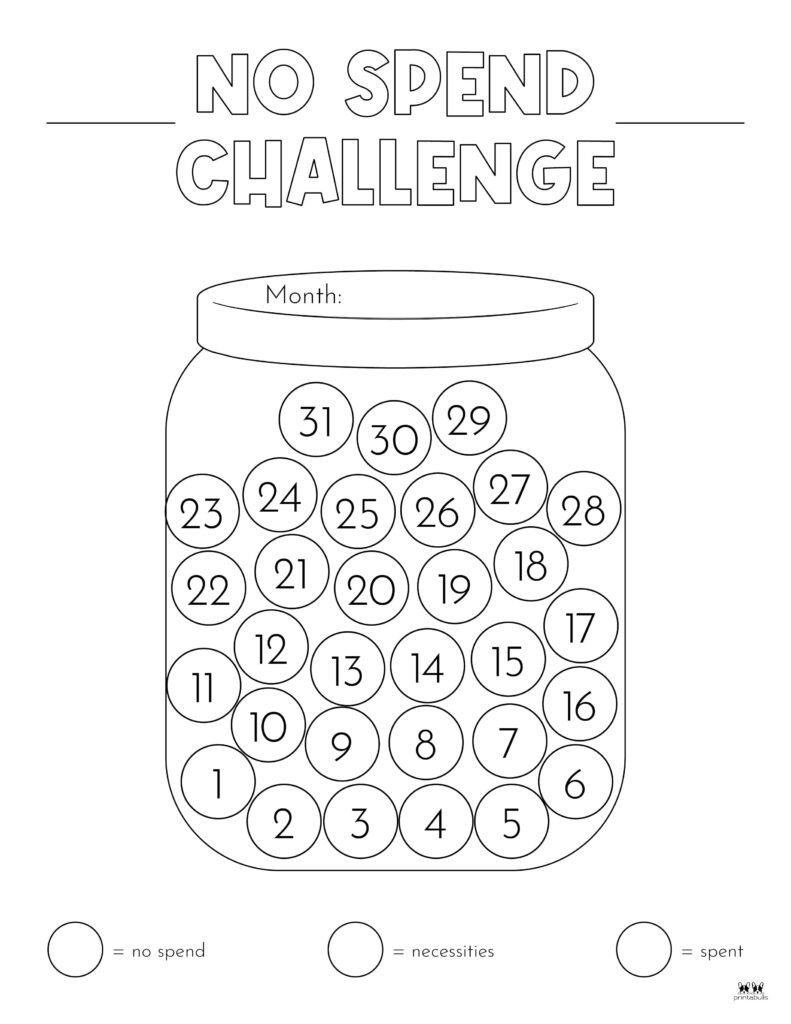 No Spend Challenge Printables | Printabulls within No Spend Tracker Free Printable