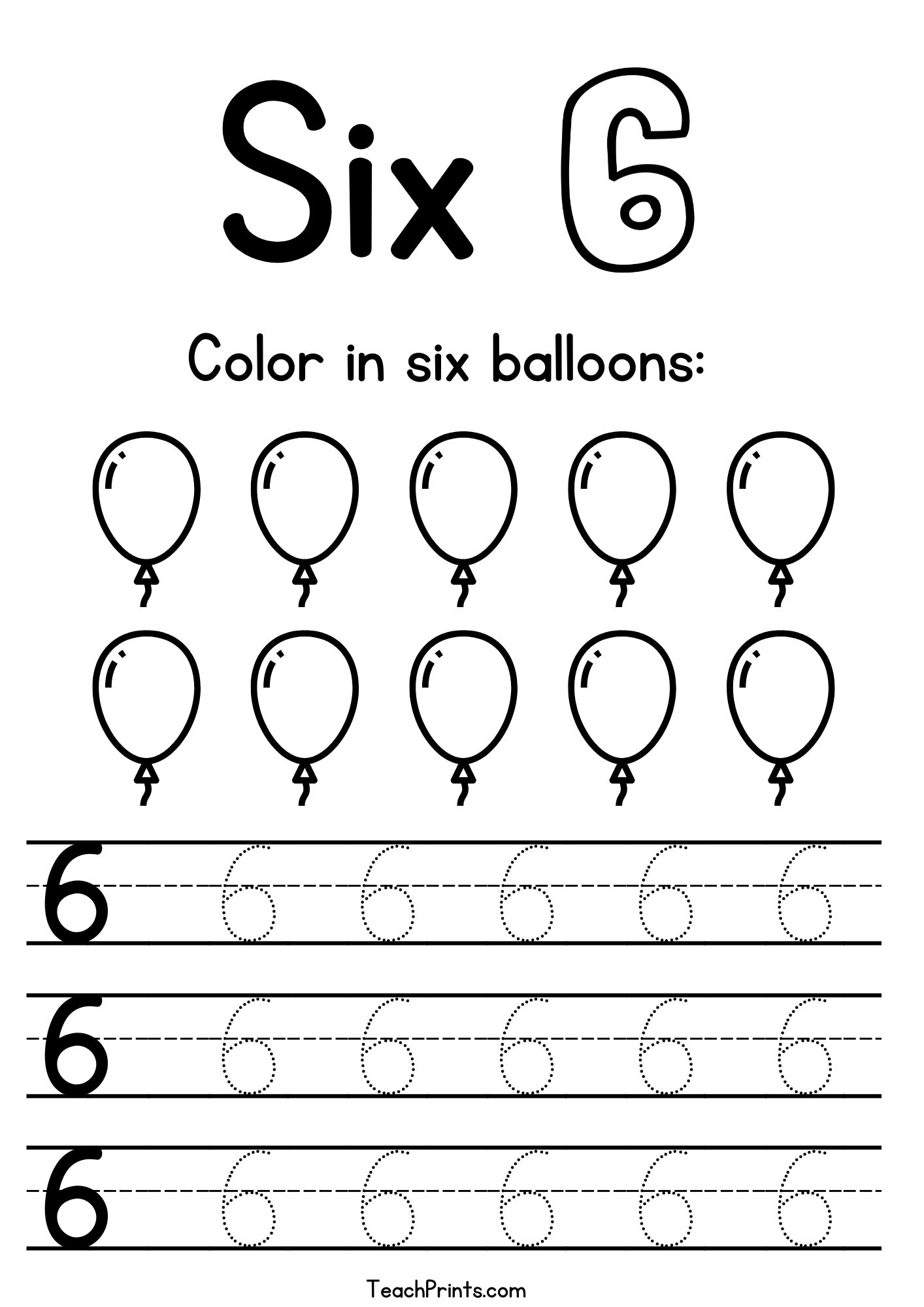 Number 6 Tracing Worksheets - Free Printables - Teach Prints for Number Six Worksheet Printable