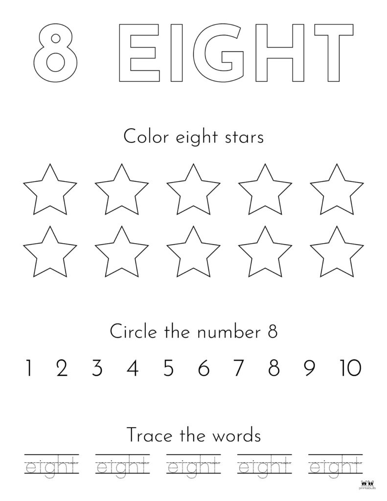 Number 8 Tracing Worksheets - 15 Free Pages | Printabulls in Number Eight Worksheet Printable