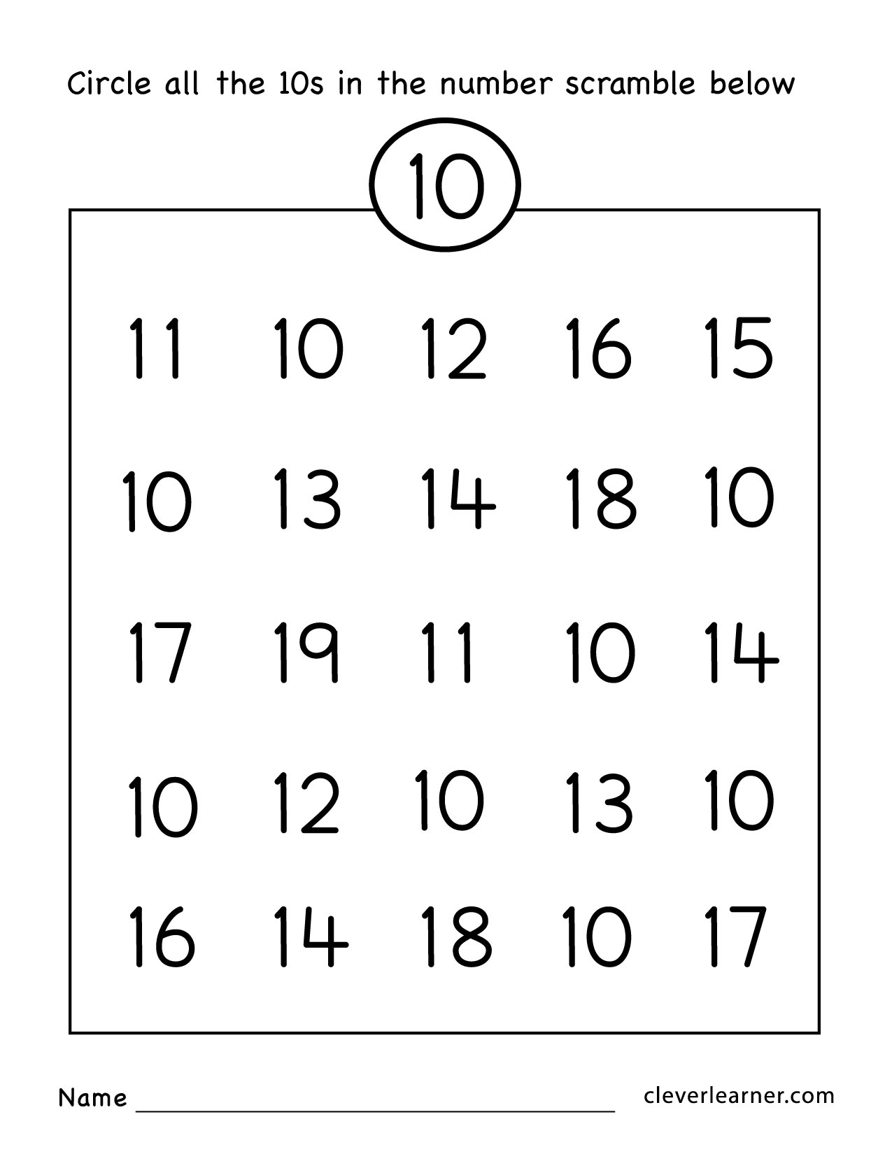 Number Ten Writing, Counting And Identification Printable throughout Number Ten Worksheet Printable