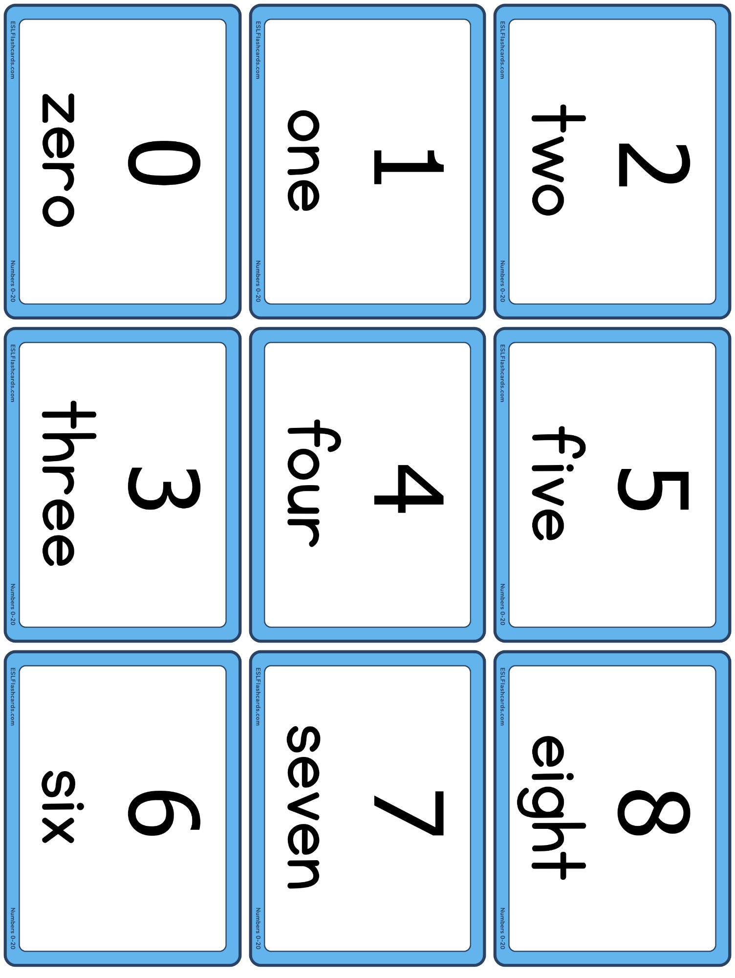 Numbers 0 To 20 – Esl Flashcards with Number Cards 1 20 Free Printable