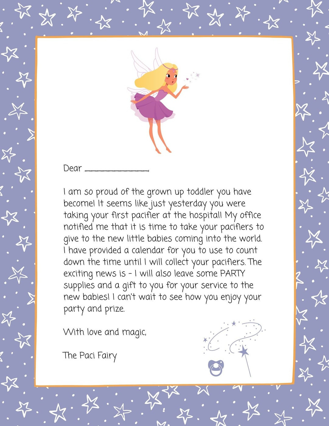 Paci Fairy Letter And Calendar - Etsy with Free Printable Binky Fairy Letter