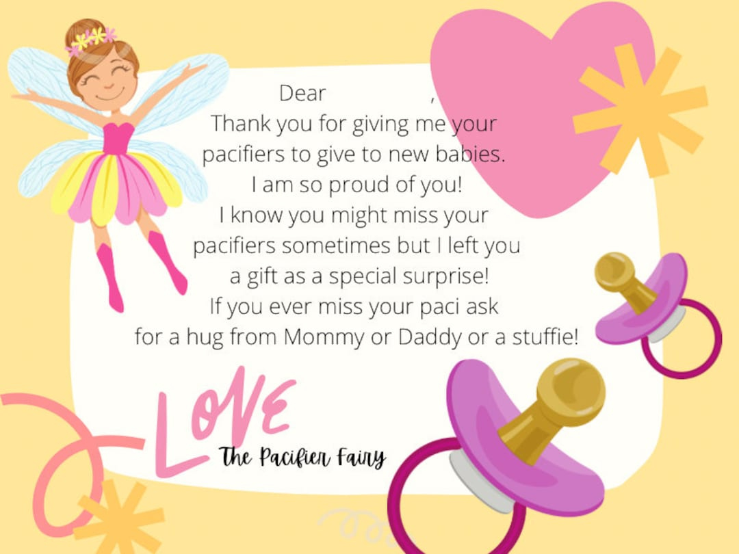 Pacifier Fairy Note - Etsy pertaining to Free Printable Binky Fairy Letter