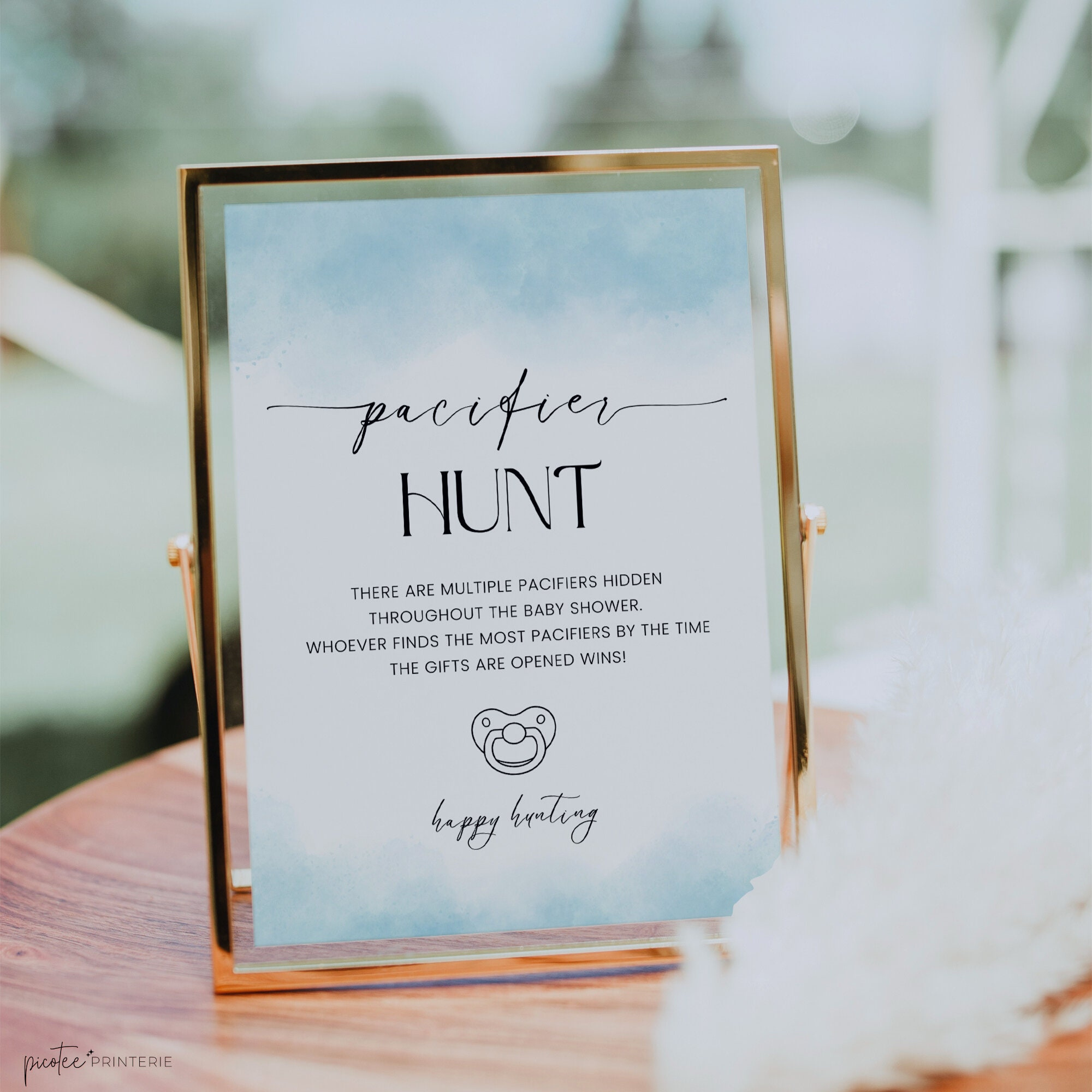 Pacifier Hunt Baby Shower Game, Printable Pacifier Hunt Sign, Blue within Pacifier Hunt Free Printable