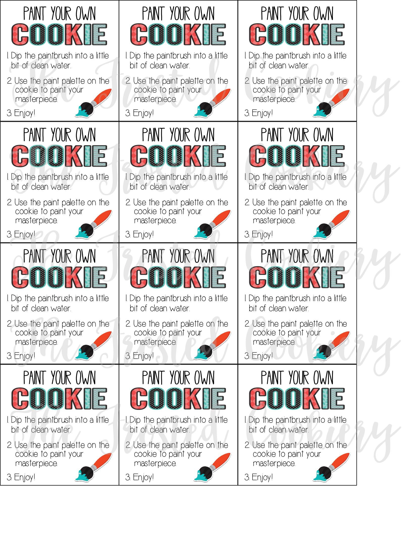 Paint Your Own Cookie Instructions Cards inside Free Printable Pyo Cookie Instructions
