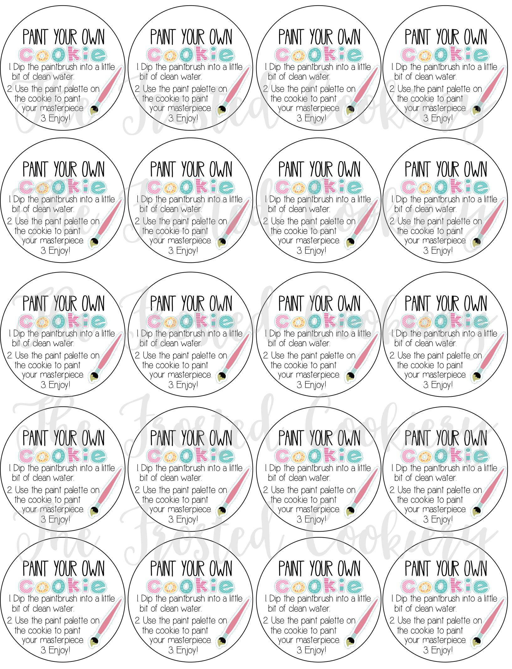Paint Your Own Cookie Instructions Circle Tag Pastel/Spring inside Free Printable Pyo Cookie Instructions
