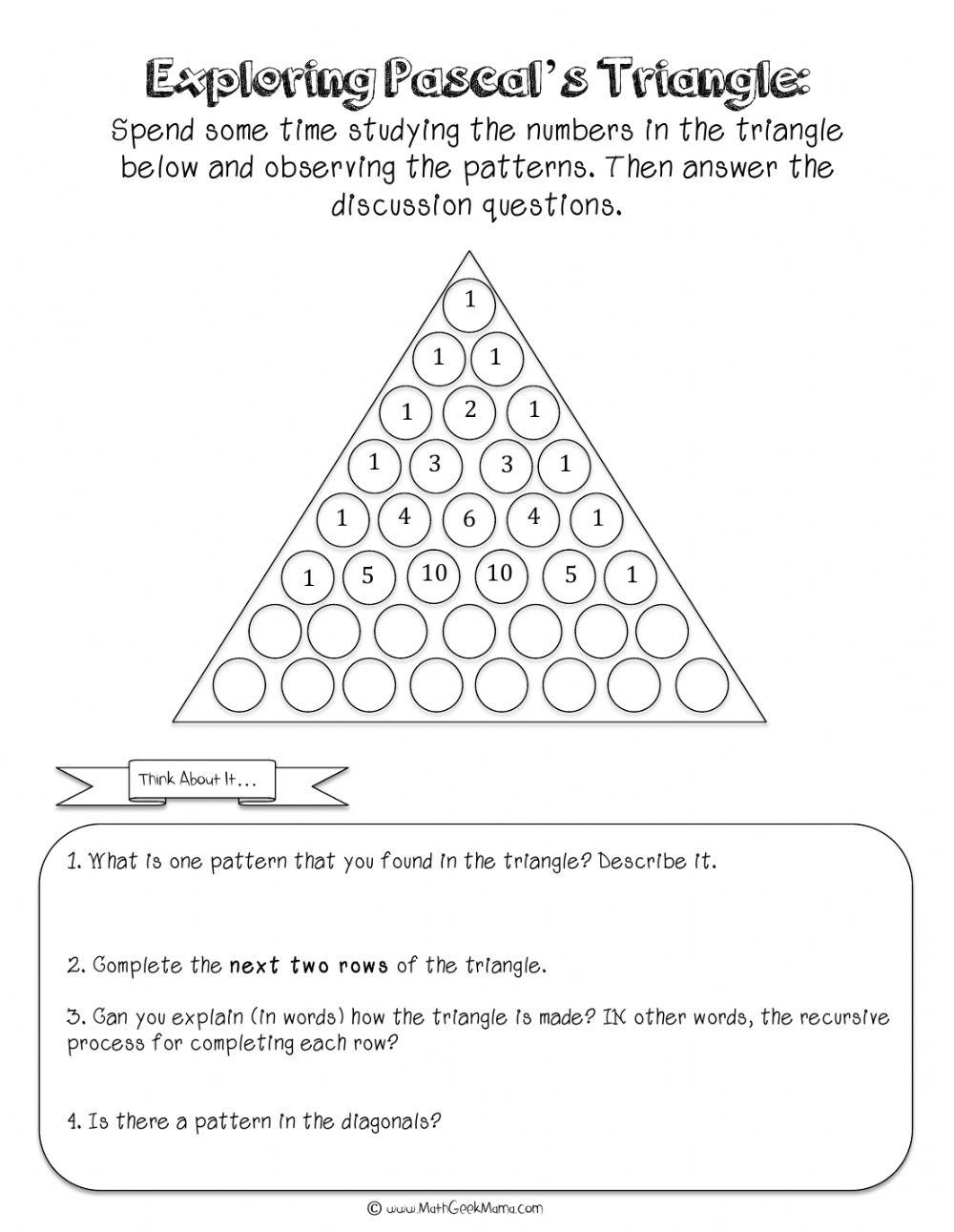 Pascals Triangle Level 1 Online Exercise For | Live Worksheets for Pascal&amp;#039;S Triangle Printable Worksheet