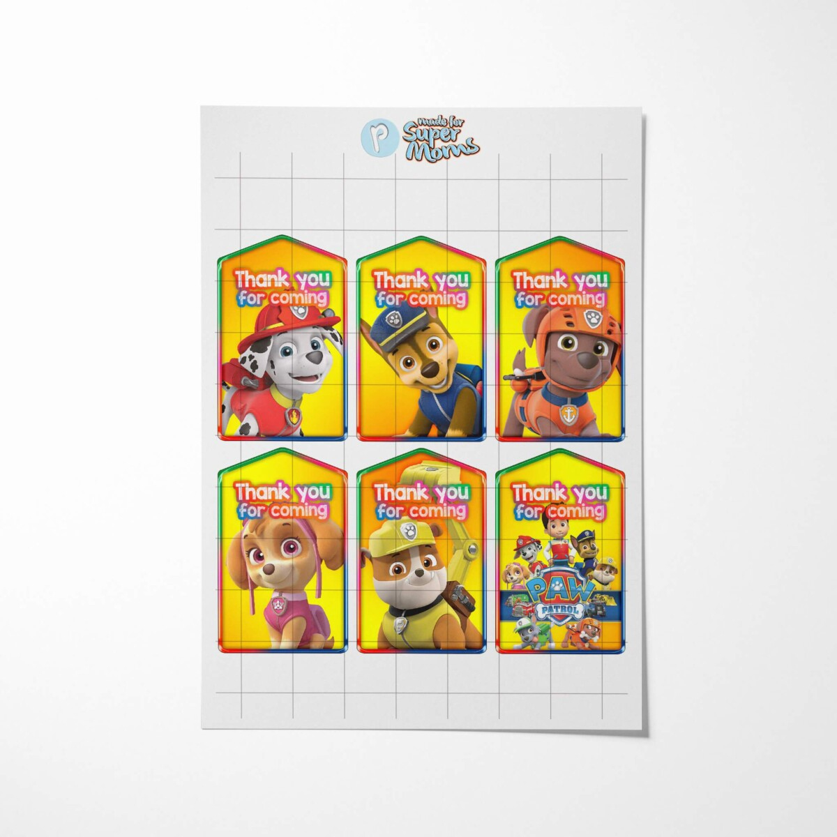 Paw Patrol Thank You Tags for Free Printable Paw Patrol Thank You Tags