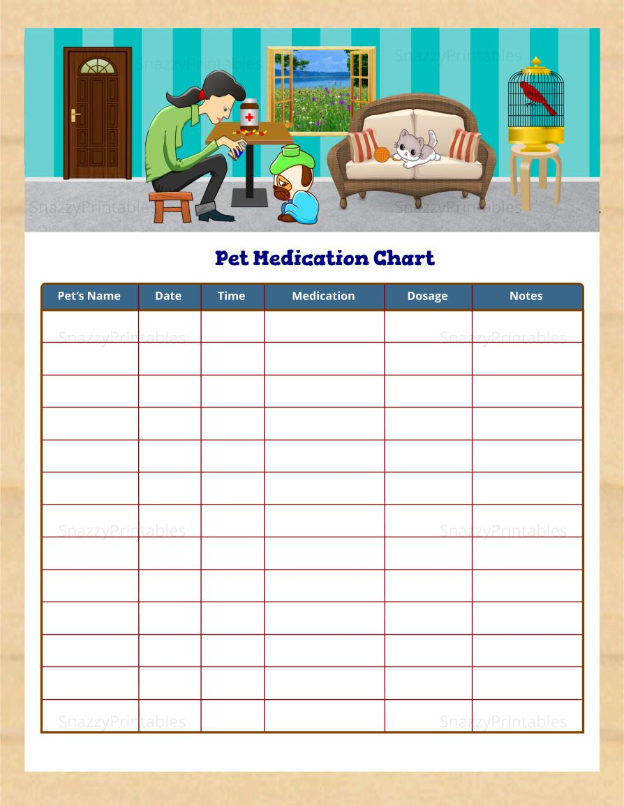 Pet Medication Chart 1 Printable - Instant Download Pdf for Free Printable Pet Medication Chart