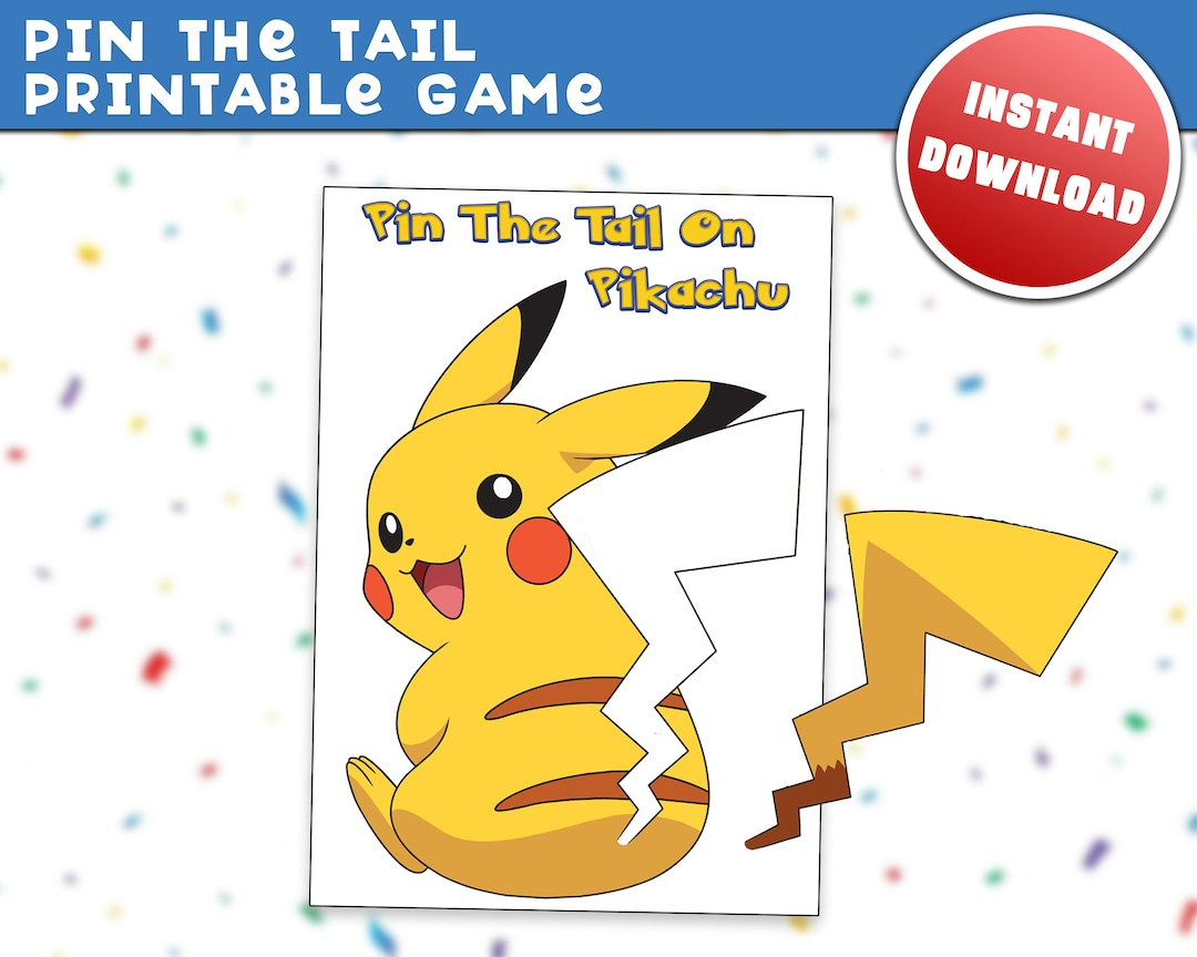 Pin The Tail On Pikachu Fun Birthday Party Celebration Event Children&amp;#039;S Game Print And Cut At Home On Printer Paper Kids Blindfold Pokemon - Etsy in Pin the Tail on the Pikachu Printable Free