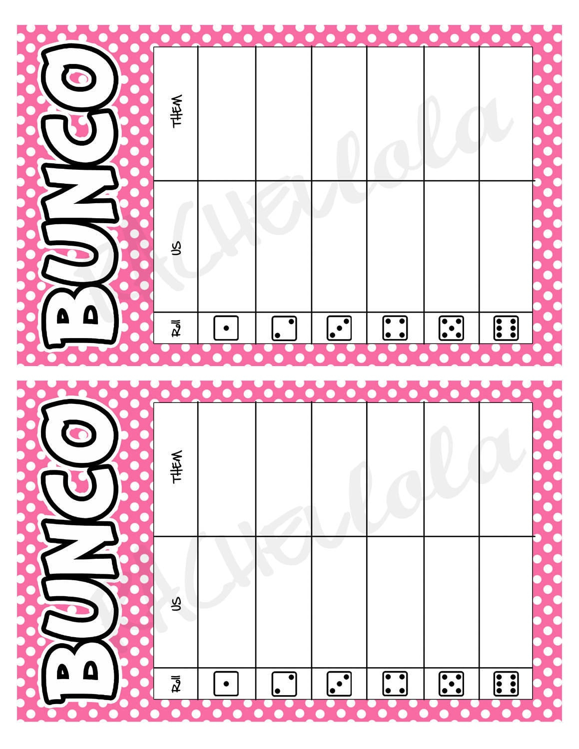Pink Polka Dot Bunco Table Tally Sheets, Us Them Tally Cards inside Free Printable Bunco Table Tally Sheets