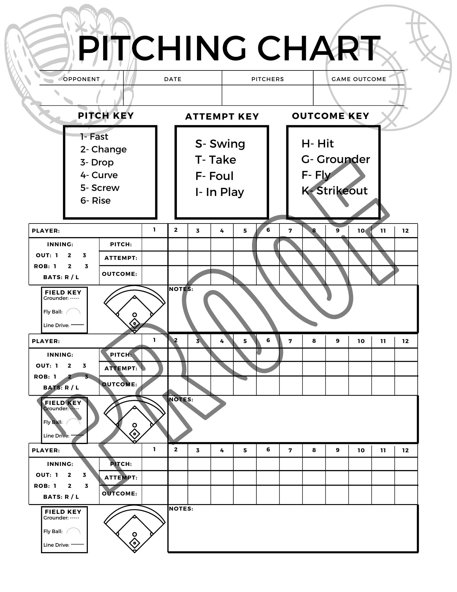 Pitching Chart For Softball/ Baseball, Baseball Pitching Charts regarding Free Softball Pitching Charts Printable