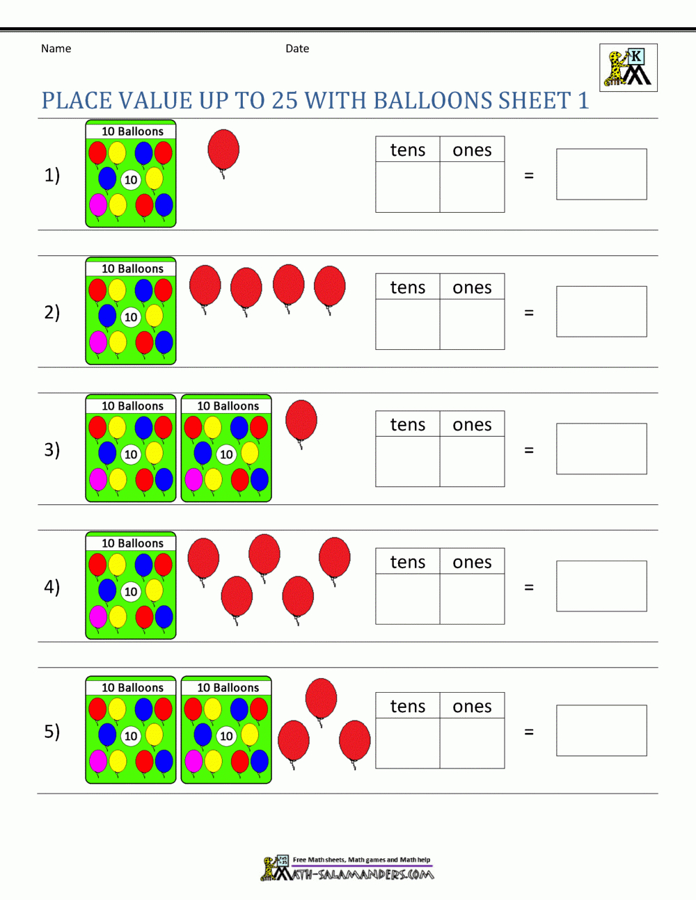 Place Value Worksheets For Kindergarten intended for Printable Kindergarten Place Value Worksheets