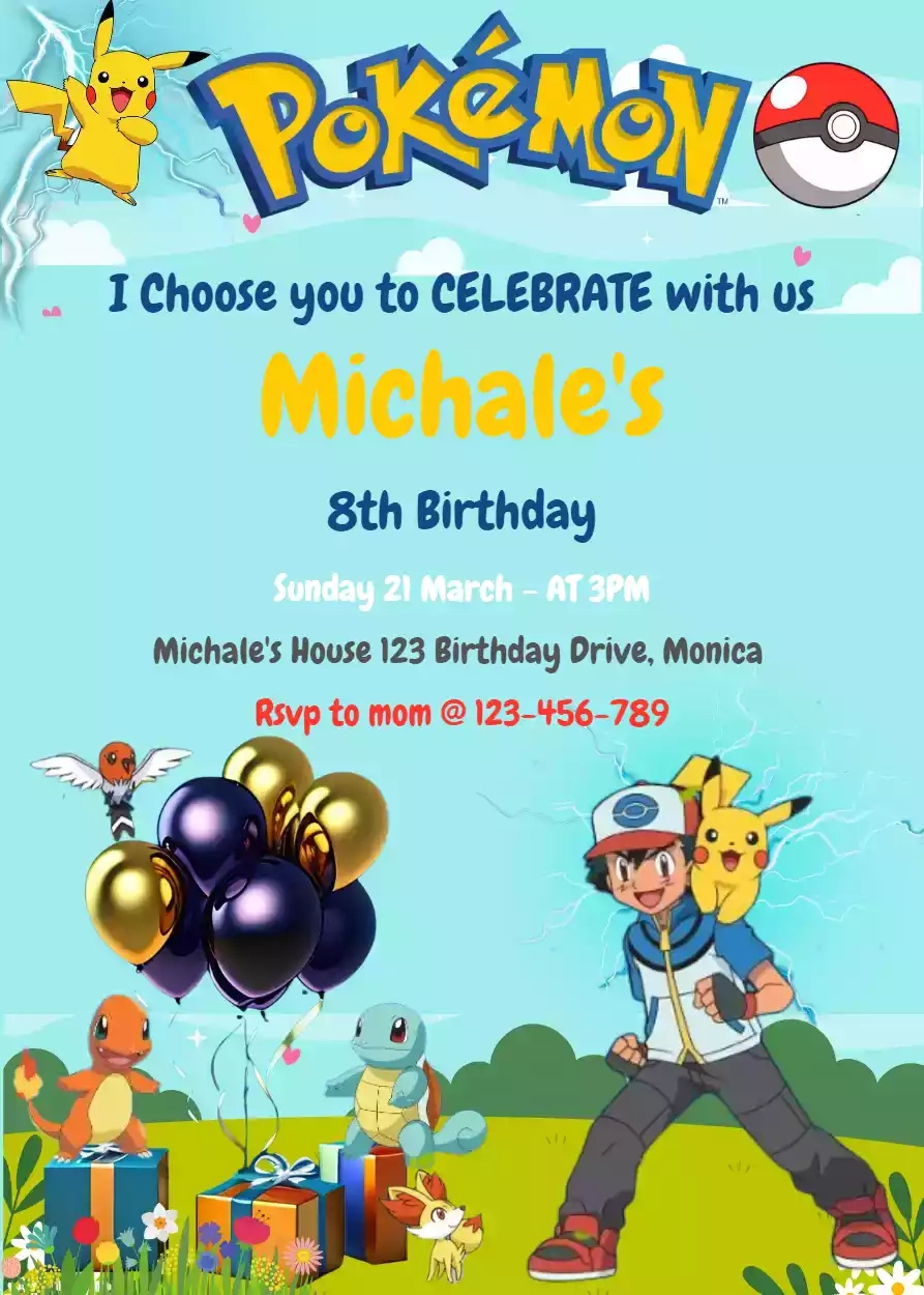 Pokemon Birthday Invitations Free Download within Free Printable Birthday Invitations Pokemon