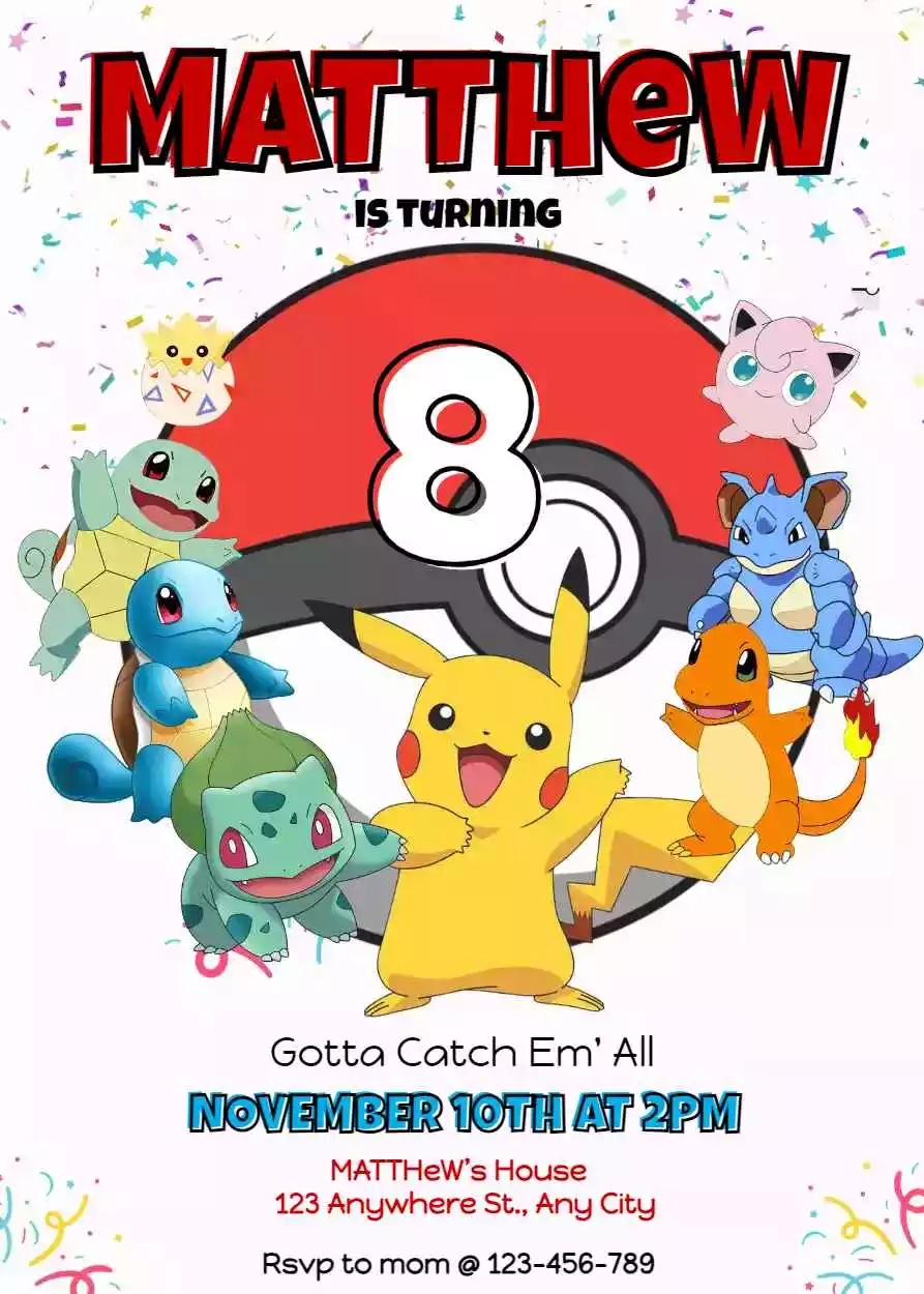 Pokemon Birthday Invitations Printable regarding Free Printable Birthday Invitations Pokemon