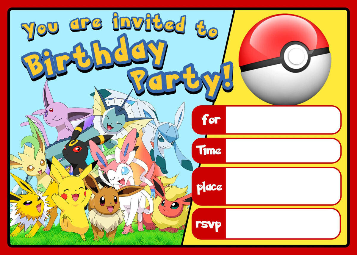 Pokemon Invitations Birthday Party Invites - A5 - Free Next Day Fast Delivery with Printable Birthday Invitations Pokemon