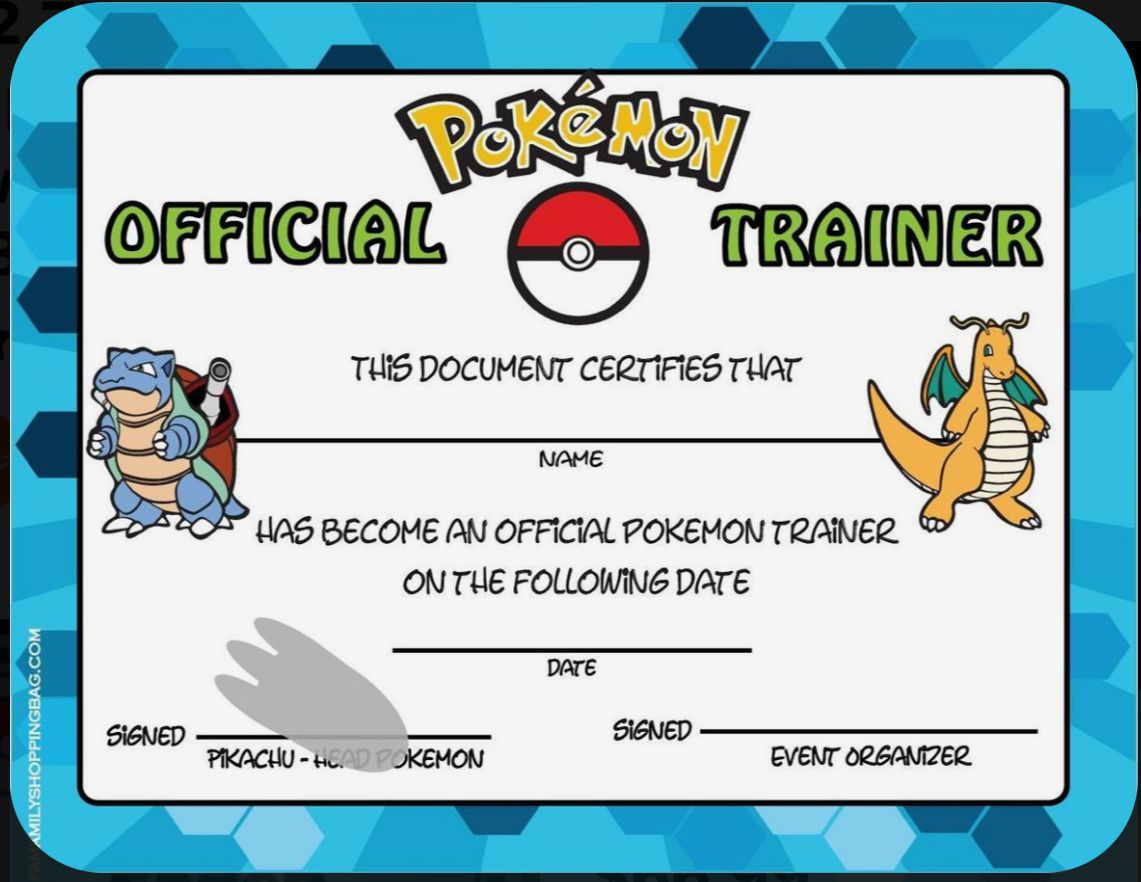 Pokemon Trainer Id Card For Pokemon Themed Party pertaining to Pokemon Trainer Certificate Free Printable