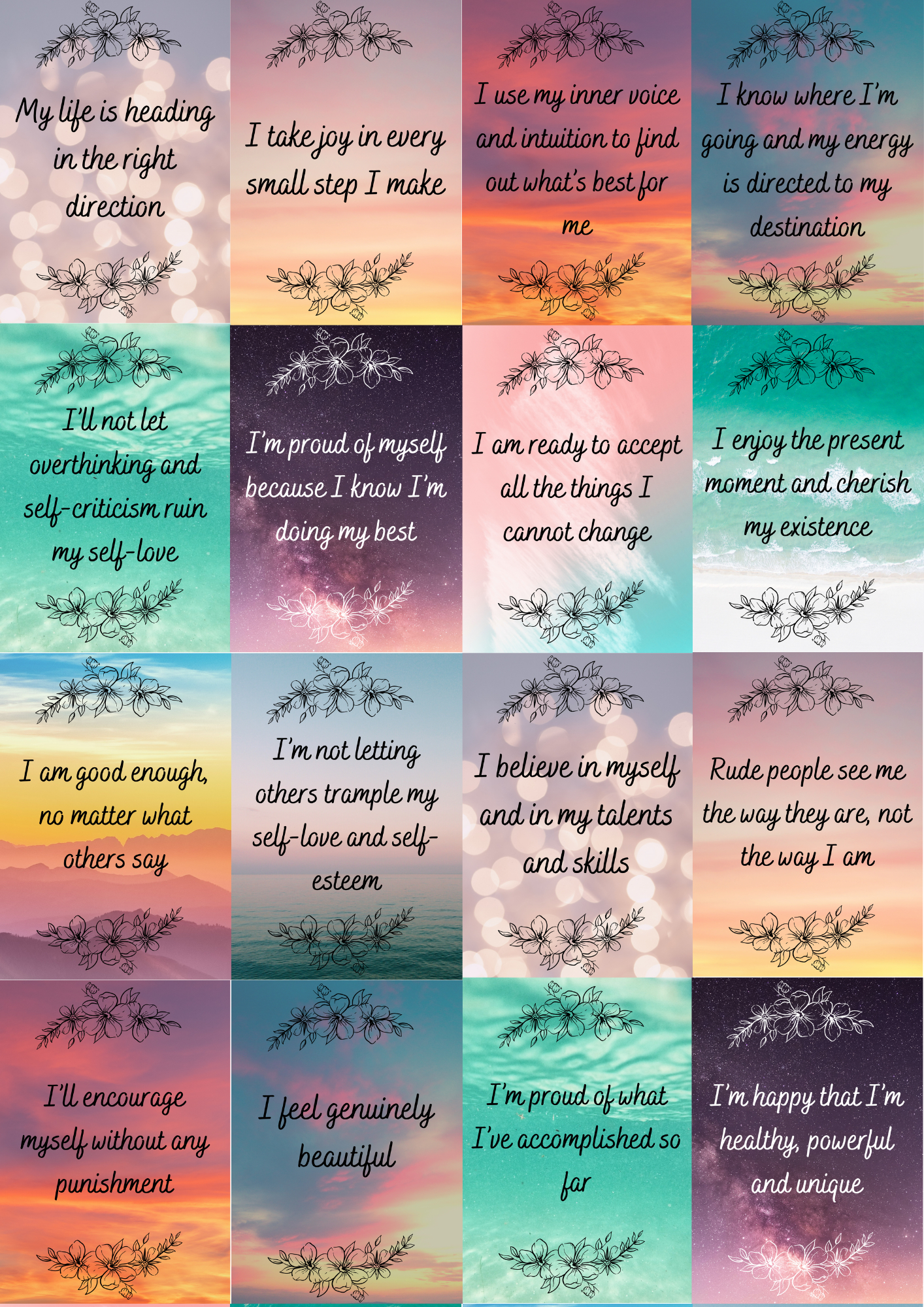 Positive Affirmation Cards within Self Esteem Free Printable Affirmation Cards