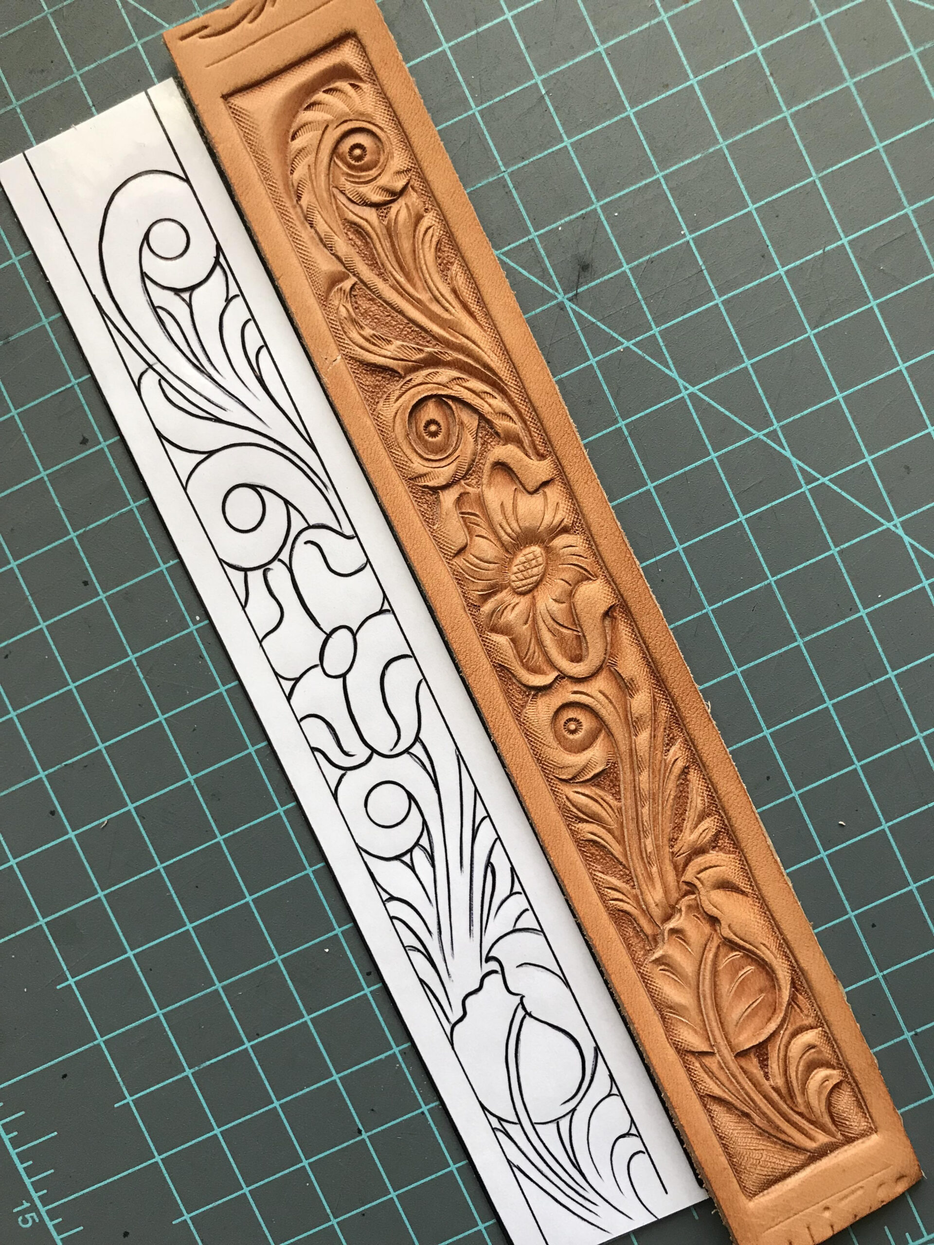 Practice Piece (Dg Saddlery Pattern) On Hermann Oak. Just Starting for Downloadable Free Printable Leather Belt Tooling Patterns