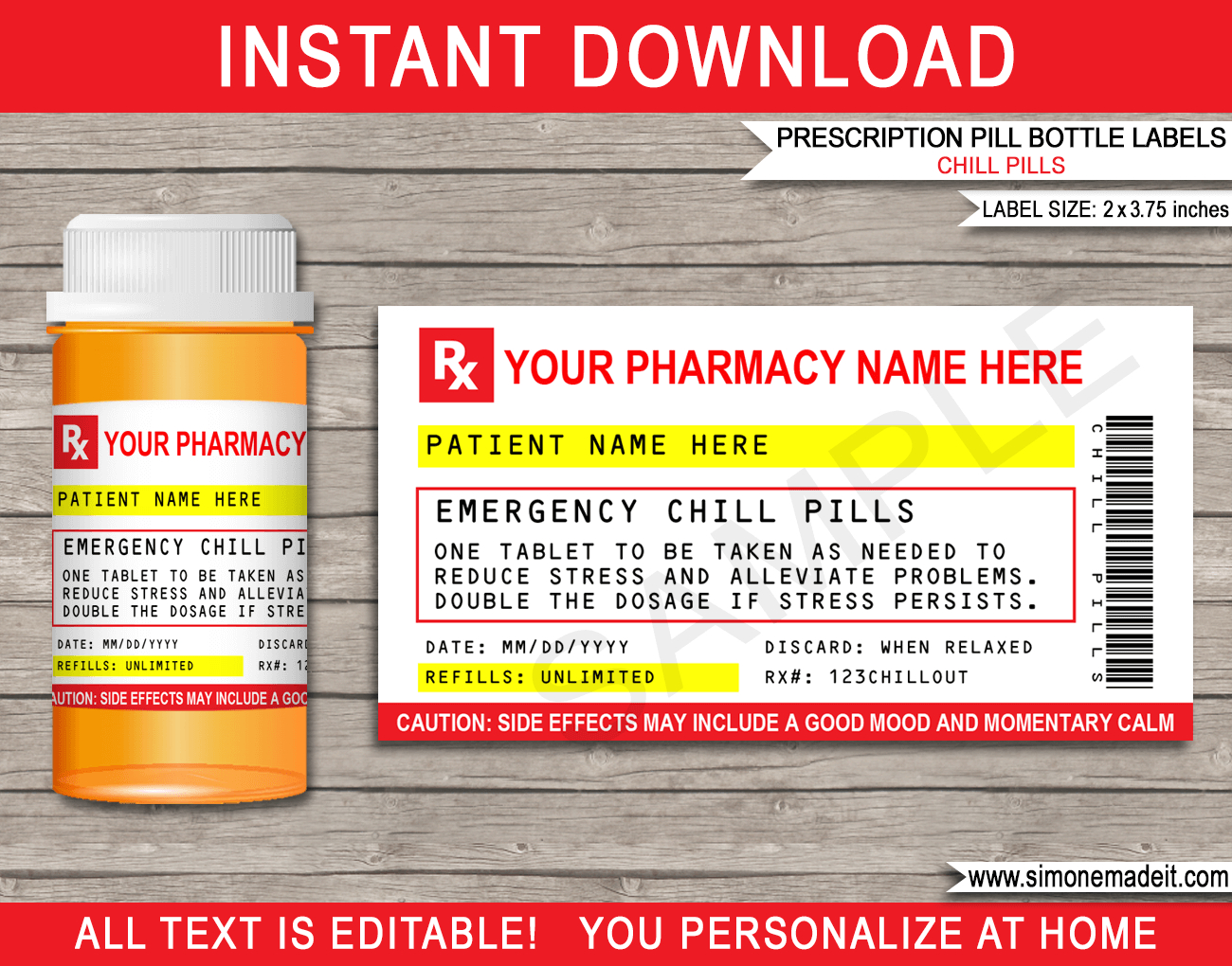 Prescription Chill Pills Label - For Vials throughout Chill Pill Label Printable Free