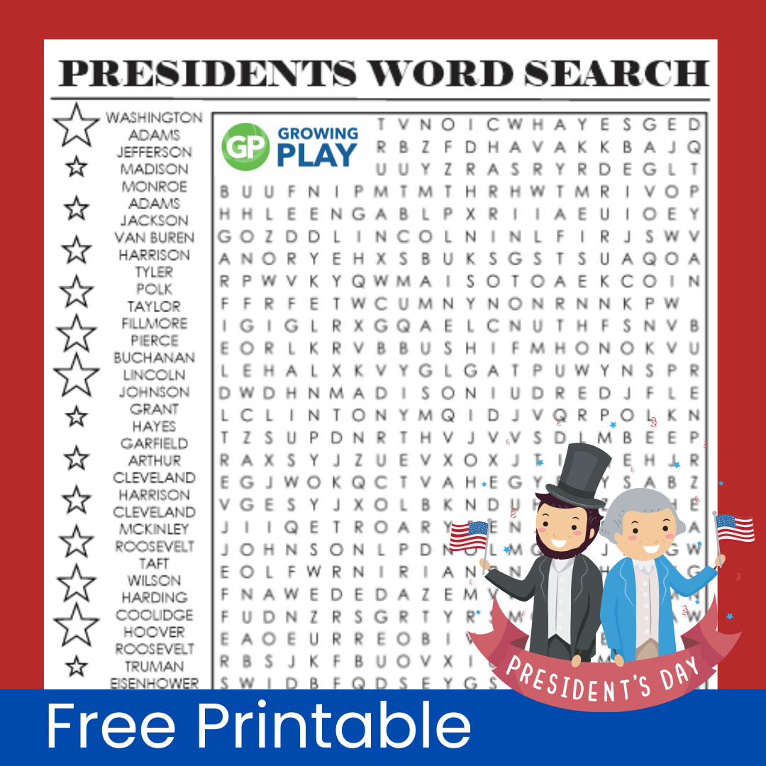 President Word Search Free Printable - Growing Play in Presidents Day Word Search Free Printables