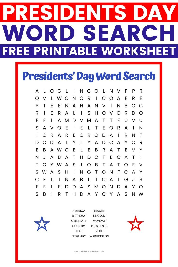 Presidents&amp;#039; Day Word Search Free Printable Worksheet within Free Printable Presidents Day Word Search