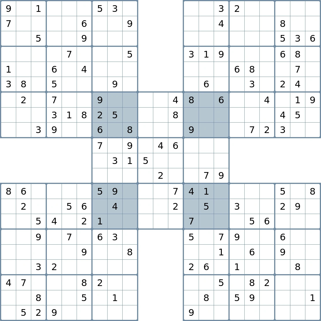 Print Samurai Sudoku — Escape Sudoku inside Free Printable Samurai Sudoku