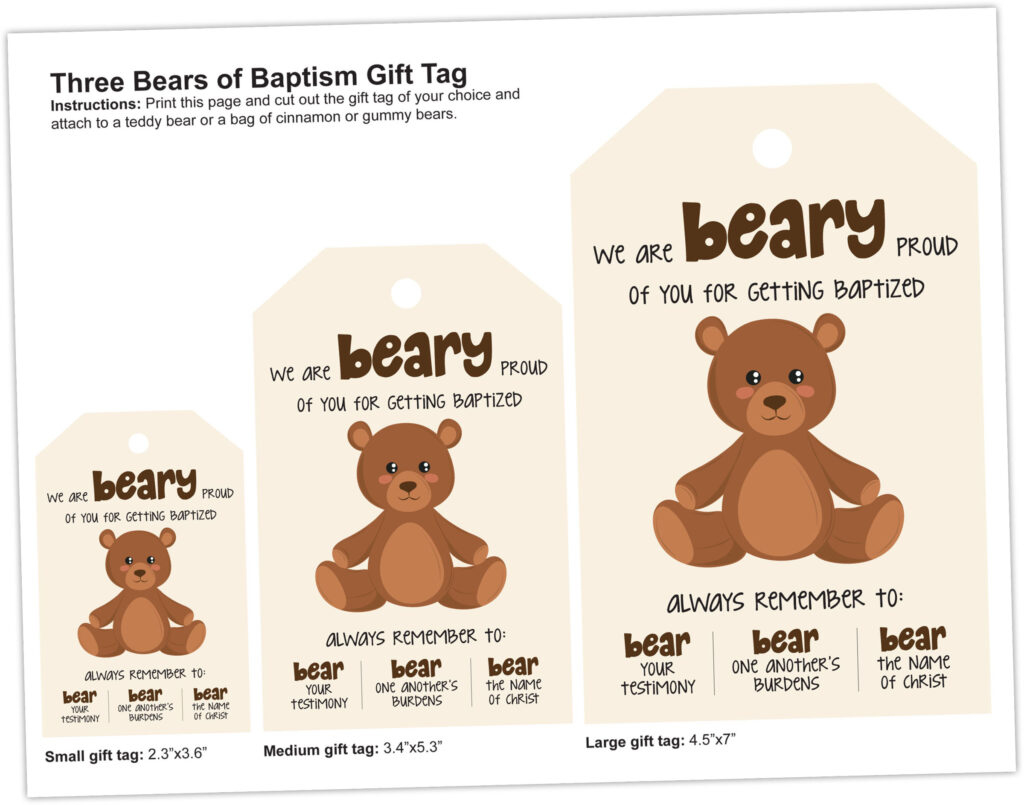 Print The Three Bears Of Baptism Gift Tag For Your Next Lds intended for 3 Bears of Baptism Free Printable